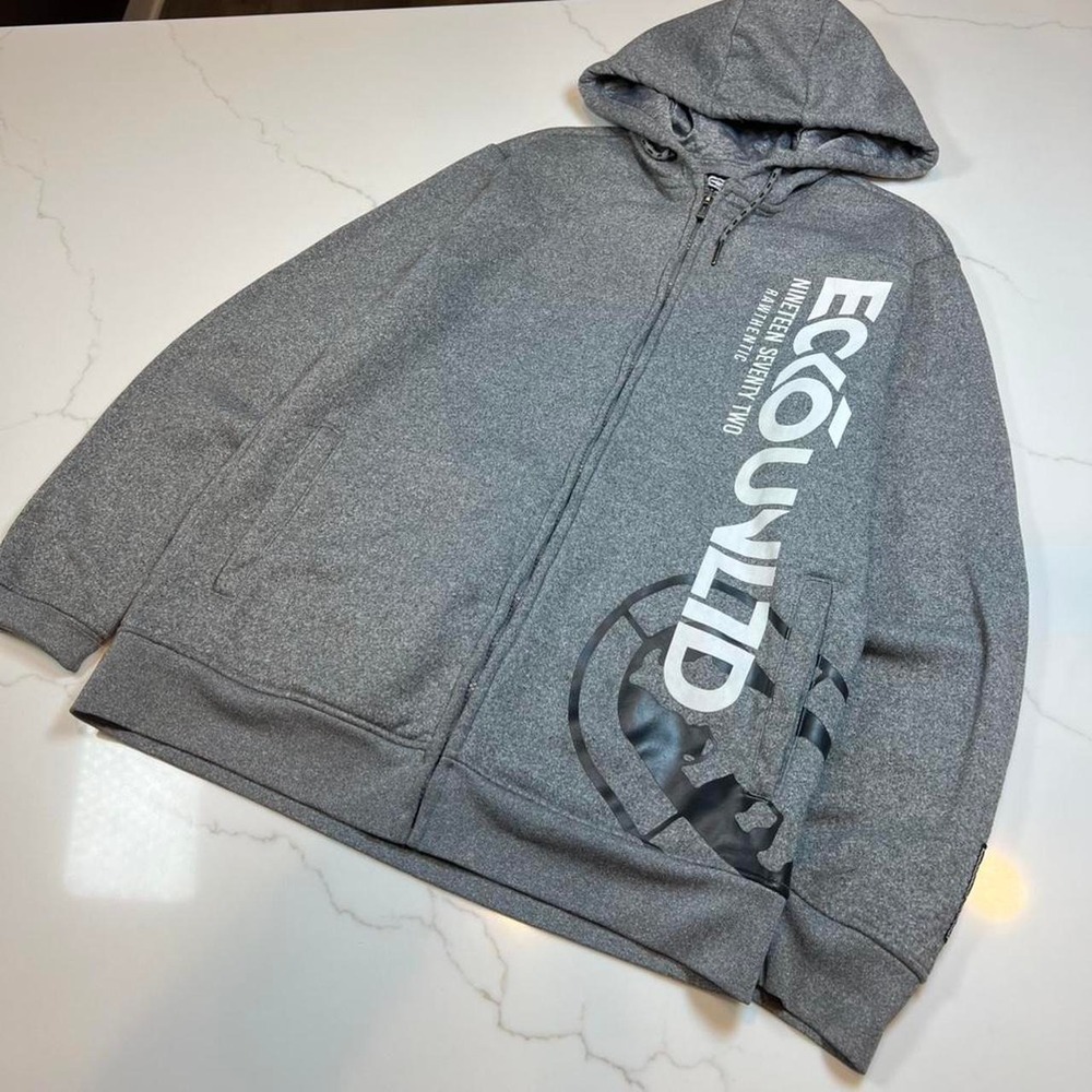 Ecko Unltd Zip Up Hoodie Mens Medium Gray Graphic Logo Rawthentic Sweatshirt